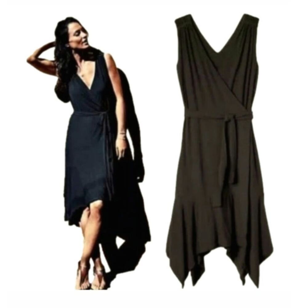 Athelta Black Windward Wrap Dress Sleeveless Jersey Knit V-neck Size Large
